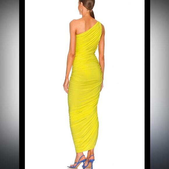 Norma Kamali One Shoulder Dress in Lime Green - Picture 2 of 6